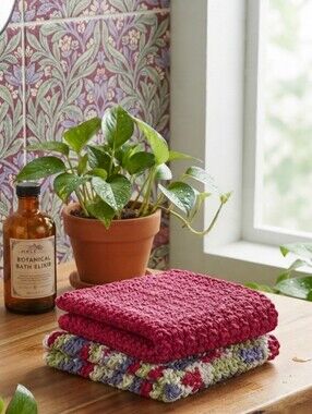 Handcrafted Crochet Dishcloth Set 8x8 Eco-Friendly Cotton Botanical Palette